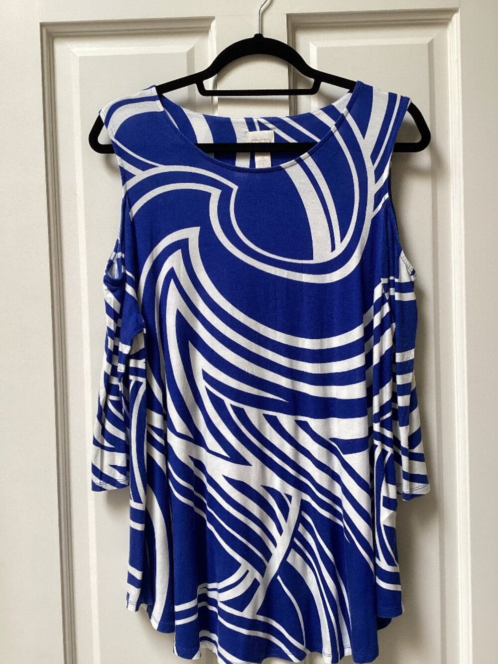 Chico's blue and white cold shoulder top, size 2 (10)